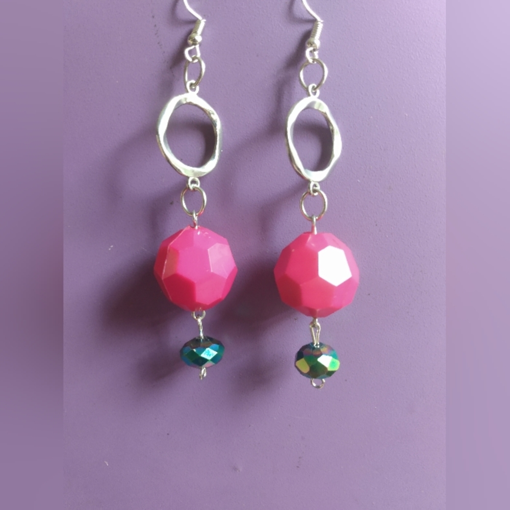 Pink disco ball earrings